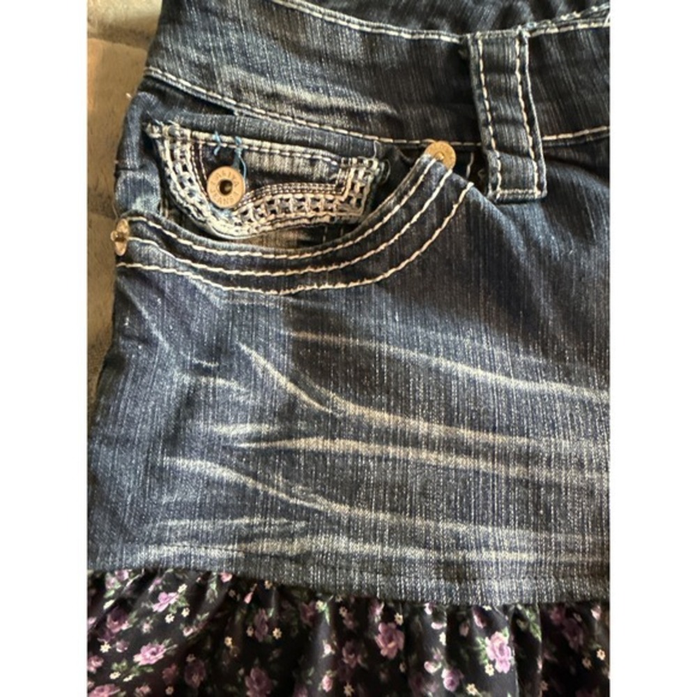 Y2K Ariya Jeans Denim Floral Ruffle Mini Skirt Low Rise Y2K, Cottage/Fairy Core, - Picture 9 of 11